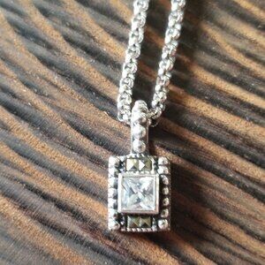 Judith Jack Sterling Silver Princess Cut CZ Pendant on Sterling Silver Chain